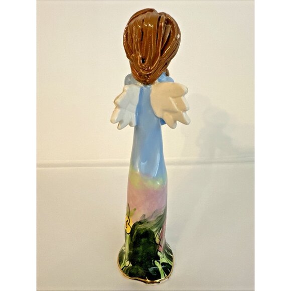 Blue Sky Ceramic Angel Figurine Heather Goldminc 2002 Blue Floral Dress 6" - New - Picture 4 of 9
